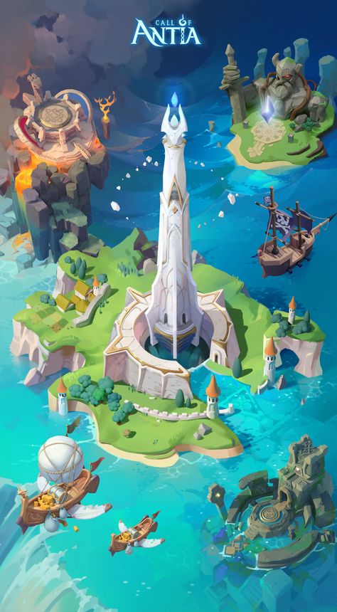 ArtStation - Explore the interface of Call of Antia Environment Map, Game Background Art, Fantasy World Map, Isometric Art, Isometric Illustration, Game Background, Game Concept Art, Fantasy Places, Scene Design