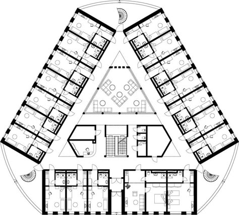 Dormitory Building Design, Student Dormitory Floor Plan, Hostel Plans Architecture, Student Residence Architecture, Dormitory Floor Plan, Dorm Floor Plan, Dormitory Plan, Dormitory Design, Hotel Room Design Plan