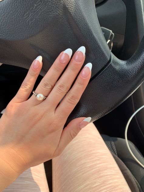 French Tip Variations Nails, French Tips Regular Nails, Thick French Tips Almond, Thick White Tip Nails, Thick French Almond Nails, White French Tip Round, Thick Tip French Nails, Thick White French Tip Nails Almond, Thick French Tip Almond