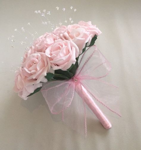 Pink Bouquet Wedding, Satin Ribbon Bouquet, Foam Flower Bouquet, Quince Bouquet, Simple Bridesmaid Bouquets, Bow Bouquet, Wedding Bridesmaid Bouquets, Ribbon Flowers Bouquet, Bridesmaid Bouquet White