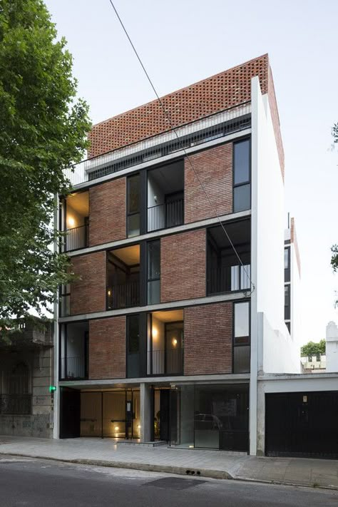 Vertical Architecture, Renovation Facade, Small Apartment Building, Collective Housing, Block Of Flats, Brick Arch, Facade Architecture Design, Brick Architecture, Apartment Architecture