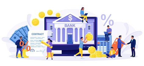 Mobile banking, online payment, accounting.People using smartphone, computer for internet mobile payments, transfers and deposits. Digital bank service, financial investment. Loan contract with sign File Decoration Ideas, Best Instagram Feeds, Bank Building, Tiny People, Online Loans, Instagram Feeds, Powerpoint Presentation Design, Money Tree, Banking Services