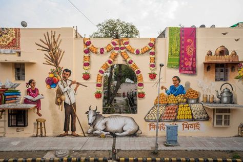 In India, in particular, street or public art has gained a serious increase in stature owing to the fine artistry involved and the socially and psychologically relevant issues they depict. Lodhi Art District, Open Art Gallery, Beautiful Murals, India Street, Large Mural, Open Art, Art District, Composition Design, Realistic Paintings