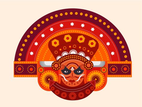 Theyyam is a popular ritual art form of worship in Kerala. Illustration done for newly introduced website www.thebodhi.org Theyyam Drawing Outline, Theyam Art Form, Theyyam Logo, Kerala Art Forms, Kerala Culture Illustration, Theyyam Paintings, Muthappan Wallpaper Hd, Theyyam Drawing, Theyyam Illustration