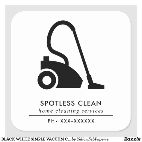 BLACK WHITE SIMPLE VACUUM CLEANER CLEANING SERVICE SQUARE STICKER Cleaners Logo, Commercial Carpet, House Cleaning Services, Create Custom Stickers, Business Supplies, Cleaning Service, Clean House, Custom Stickers, Car Accessories