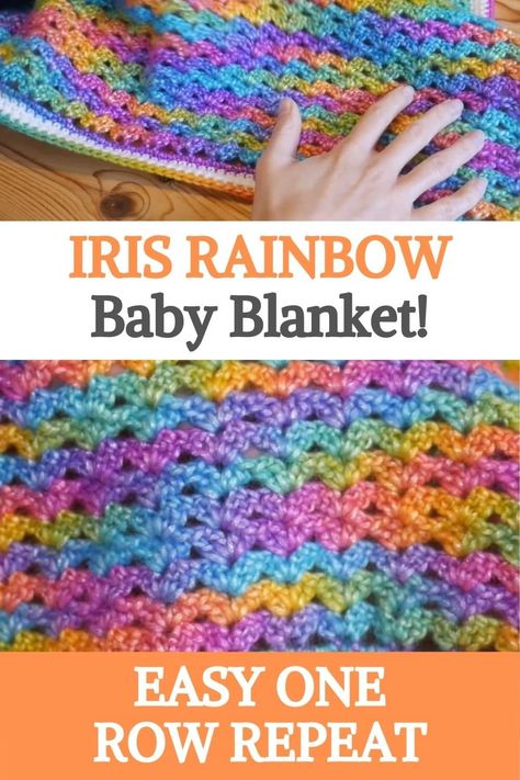 2 Row Repeat Crochet Patterns, Rainbow Yarn Crochet Ideas, Free Crochet Patterns To Print, Rainbow Crochet Blanket Pattern, Rainbow Crochet Blanket, Blossom Crochet, Crochet Blanket Rainbow, Rainbow Baby Blanket