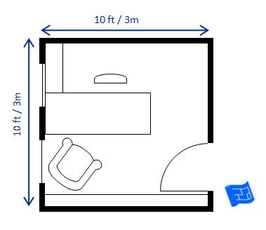 This 10 x 10ft (3 x 3m) home office floor plan houses a 5 x 2½ft (1.52 x 0.76m) desk with a side return against the wall for a bit of extra desk space. There's shelving along one wall and room for a reading chair as well. Click through to the website for more on home office design. Home Office Multipurpose Room, Office Multipurpose Room, Home Office Floor Plan, Diy Home Desk, Interior Design Sketching, Office Playroom Combo, Home Office Layout Ideas, Office Tv Room, Small Home Office Layout