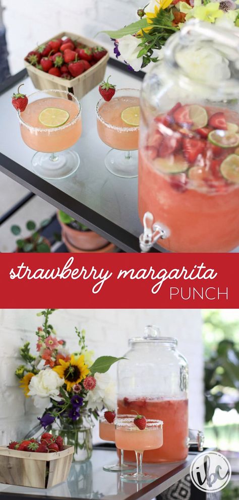 Margarita Punch For A Crowd, Tequila Punch Recipes, Strawberry Margarita Punch, Tequila Punch, Pitcher Margarita Recipe, Margarita Punch, Strawberry Margarita Recipe, Yummy Summer Cocktails, Flavored Margaritas