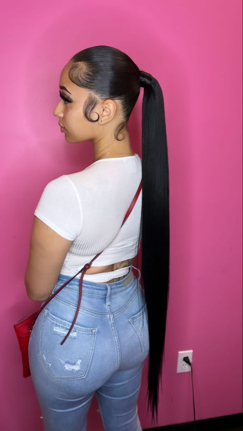 Mid Straight Ponytail, No Part Slick Back Ponytail, V Part Slick Back Ponytail, Slick Back Ponytail, Long Straight Ponytail, Hair Inches, 2023 Hairstyles, Slick Ponytail, Curled Ponytail