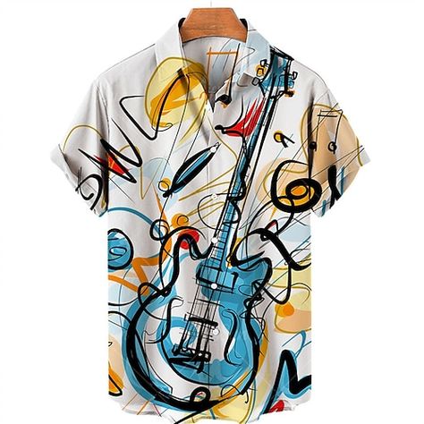 Hawaiian Fashion, Streetwear Mode, Printed Cardigan, Mens Hawaiian Shirts, Plus Size Top, Music Print, Short Shirts, Look Casual, Beach Summer