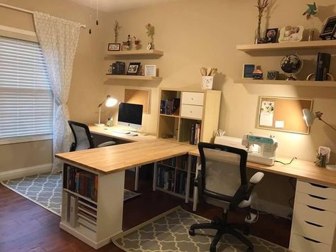 Small Office Two People, Split Home Office, His And Her Office, Flex Space Ideas, Shared Office Space Ideas, His And Hers Office, Studio In Casa, Shared Home Office, Office For Two