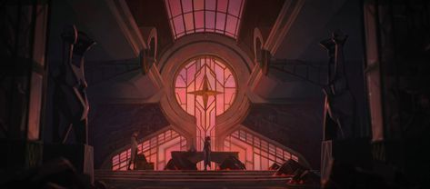 Arcane Council Room, Arcade Background, Conference Stage, Jinx Cosplay, Building Inspiration, 3d Environment, Ancient Egypt Art, Dnd Maps, Riot Games