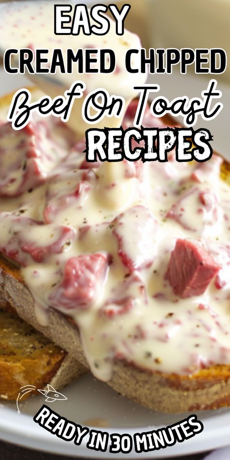 Easy Creamed Chipped Beef on Toast Creamed Chipped Beef On Toast Recipe, Chip Beef On Toast Recipes, Classic Creamed Chipped Beef On Toast, Creamed Beef On Toast Recipes, Chipped Beef On Toast Easy, Chipped Beef On Toast Recipes, Easy Chipped Beef Gravy, Creamed Chip Beef Recipe, Best Cream Chipped Beef Recipe