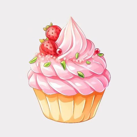 Strawberry With Chocolate Drawing, Strawberry Cupcake Drawing, Strawberry Cake Drawing Art, Realistic Cupcake Drawing, Cupcake Drawing Colored Pencil, Cupcake Drawing, Strawberry Art, Strawberry Cupcakes, Food Art