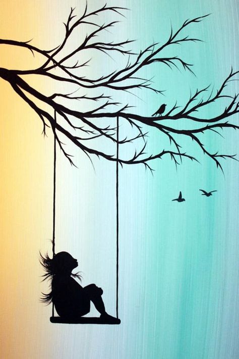 Amazing Silhouettes Art For Inspiration (31) Painting Beginners, Art Beginners, Easy Landscape Paintings, Beginners Painting, Nature Art Drawings, Art Painting Tools, Silhouette Painting, Canvas Painting Diy, Simple Acrylic Paintings