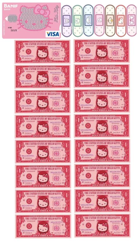 Fake Money Printable Hello Kitty, My Melody Money, Blind Bag Template Printable, Sanrio Money, Fake Money Printable, Hello Kitty Money, Mini Albümler, Printable Diy Crafts, Printable Money