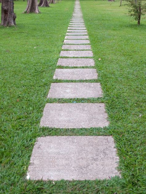 Photo about Garden stone path through to somewhere with grass growing up between the stones. Image of direct, park, grass - 19305703 Garden Stone Path, Grass Growing, Garden Pavers, Backyard Walkway, Walkways Paths, Concrete Block, Stone Path, House Beach, Garden Pathway