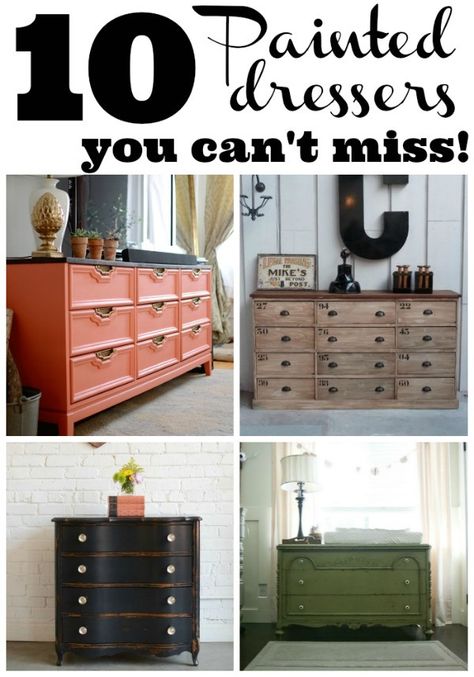 10 Painted Dressers You can't miss! - A must pin! Wooden Dresser With Painted Drawers, 2022 Painted Dressers, Painting Furniture With Chalk Paint Old Dressers Chest Of Drawers, Dresser Flip Mudpaint, White Wash Dresser, Mens Dresser Referbish, Green Dresser, Dresser Refinish, Painted Dresser