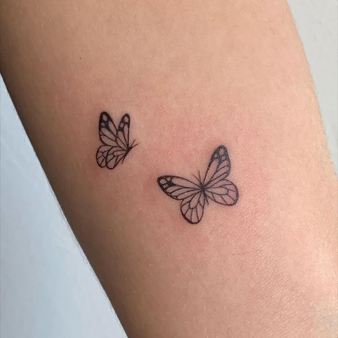 butterfly tattoos Small Butterfly Sleeve Tattoo, Simple Tattoo Butterfly, 2 Small Butterflies Tattoo, Mini Tats Butterfly, Two Small Butterflies Tattoo, Small Butterfly Arm Tattoo, Butterfly On Wrist Tattoo, Dainty Butterfly Tattoos, Small Buterfluffy Tattoo