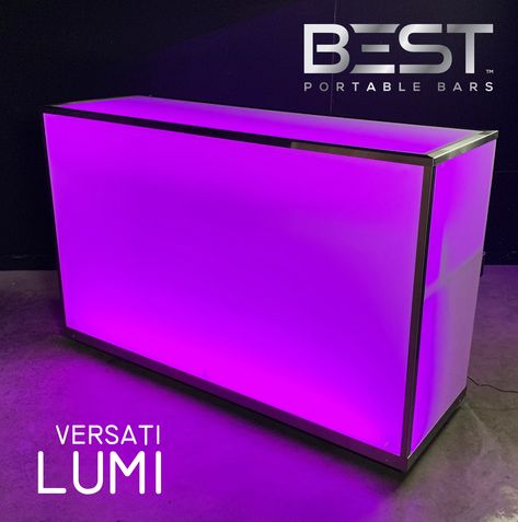 The VERSATI LUMI backlit portable bar on wheels, elegant, spectacular and highly functional. Stainless Steel structure and workspace, with high luminosity LED lighting with remote and sound control.    Durable, Reparable, Recyclable, Energy Efficient.  #portablebar #mobilebar #eventfurniture #hotelbar #hotelfurniture #interiordesign #homebar #beverage #bartending #event #foodandbeverage #hospitality Portable Bar On Wheels, Disco Ideas, Neon Pool Parties, Blow Out Bar, Night Pool Party, Bar On Wheels, Circus Party Decorations, Inside Bar, Wedding Food Stations