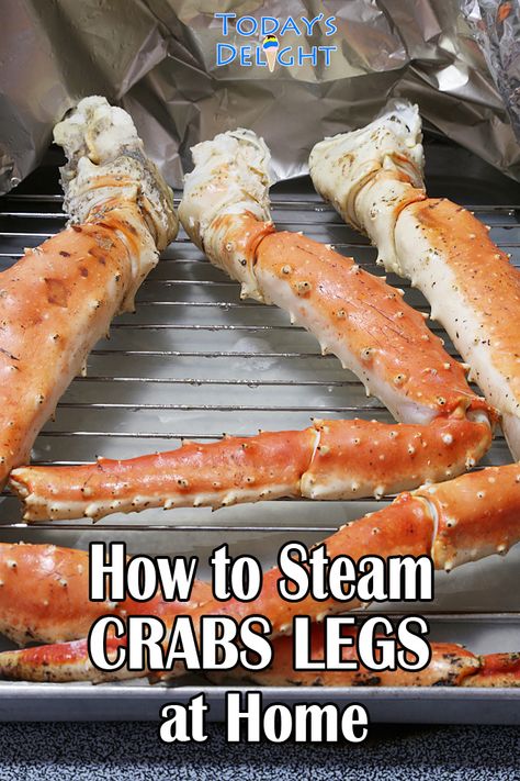 Jumbo Alaskan Crabs Legs are quite huge for some steamers. Here’s an easy way to steam it at home. 
For instructions, recipe and more, visit todaysdelight.com How To Make King Crab Legs At Home, How To Steam Crab Legs In The Oven, Crab Legs How To Cook Steam, Steamed Crabs Recipe, Steamed Crab Legs Recipe In Oven, Steaming Crab Legs In Pot, Snow Crab Legs Recipe Steamed, Best Way To Cook Crab Legs At Home, Steamed Crab Legs Recipe How To Cook