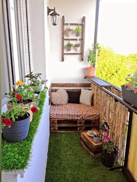 Accessorize with Textiles: Incorporate outdoor-friendly textiles like curtains, throw pillows, and tablecloths in coordinating colors and patterns to add personality and comfort to your balcony space.  #tags: #SmallBalconyDesign #WoodenBalcony #OutdoorLiving #TerraceIdeas #UrbanGardening #CozyBalcony #OutdoorDecor #CompactLiving Terrace Ideas Small Balcony Design, Tiny Balcony Garden, Tiny Balcony Ideas, Mini Herb Garden, Corner Balcony, Open Terrace, Balcony Designs, Small Apartment Balcony Ideas, Condo Balcony