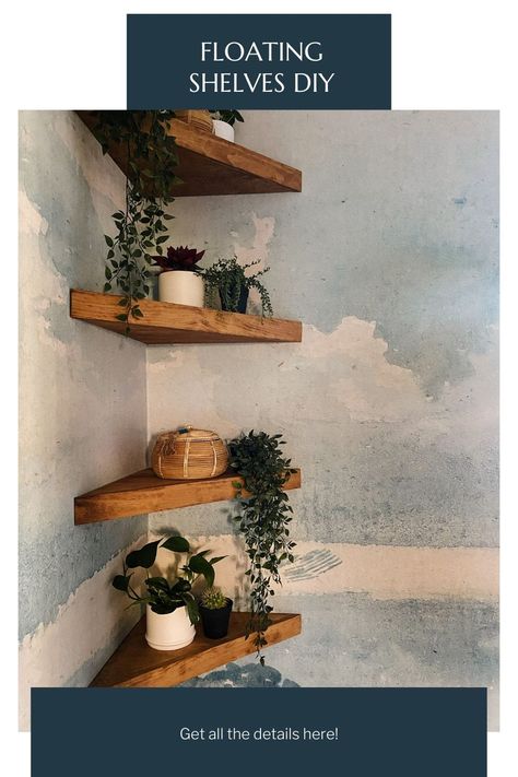 Corner Shelf Decor, Floating Shelf Plans, Angela Rose Home, Corner Plant Shelf, Diy Corner Shelf, Corner Shelf Ideas, Wood Corner Shelves, Angela Rose, Bathroom Corner Shelf