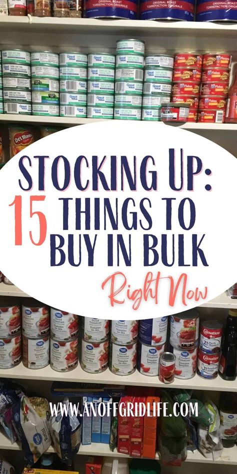 Stocking Up: What to Buy in Bulk Right Now - An Off Grid Life Things To Buy In Bulk, Preppers List, Emergency Preparedness Plan, Survival Prepping Diy, Emergency Preparedness Food Storage, Survival Food Storage, Pantry List, Survival Skills Emergency Preparedness, Prepper Food