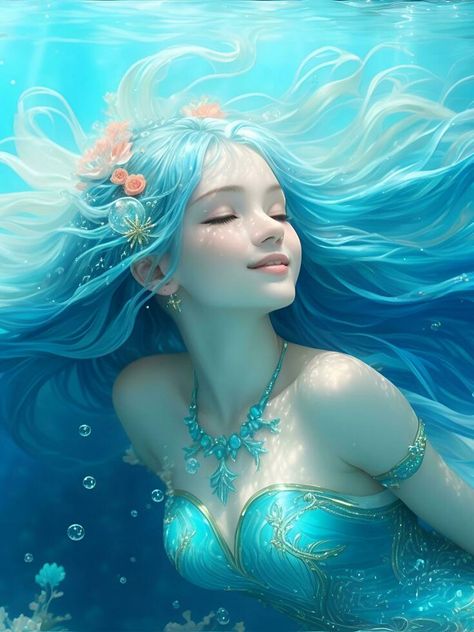 the blue aquarius mermaid in the deep ocean, incredibly beautiful, AI generated Aquarius Mermaid, The Deep Ocean, Water Nymphs, Deep Ocean, In The Deep, Art Fantasy, Sirens, The Deep, Art Stuff