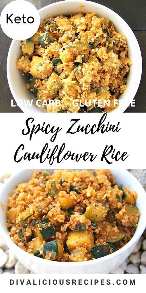 Zucchini Keto, Spicy Zucchini, Spicy Cauliflower, Cauliflower Rice Recipes, Low Carb Side Dishes, Rice Dish, Keto Side Dishes, Cauliflower Recipes, Veggie Dishes