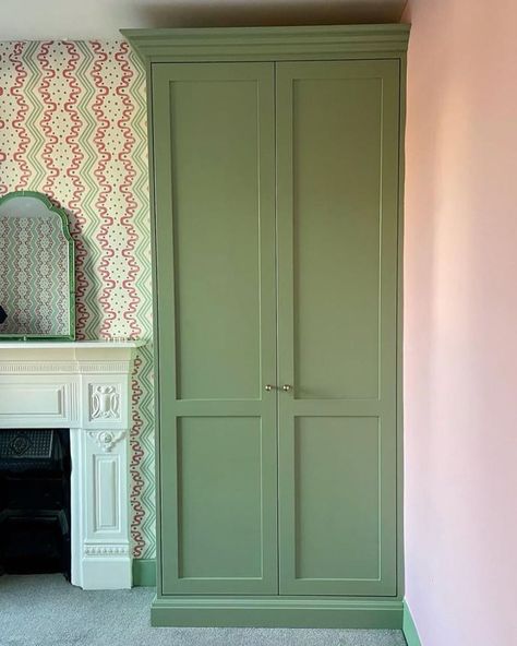 Green Wardrobe Furniture, Coloured Wardrobes, Eaves Wardrobe, Green Wardrobe, Green Closet, Free Standing Wardrobe, Dublin House, Painted Wardrobe, Bedroom 2023