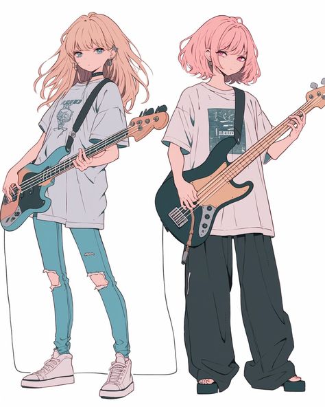 Playing Guitar Poses Reference, Musical Character Design, Bass Guitar Pose, Pose Reference With Guitar, Guitar Drawing Pose, Person Playing Video Games Reference, Gamer Drawing Reference, Singer Drawing Poses, Girl With Guitar Drawing