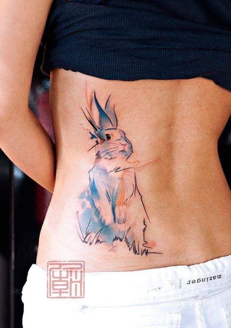 Hase Tattoos, Tattoo Fairy, Watercolour Tattoos, Watercolor Rabbit, Light Watercolor, Rabbit Artwork, Rabbit Tattoo, Bunny Watercolor, Bunny Tattoos