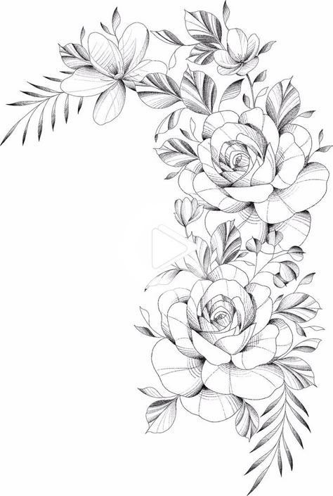 Shoulder Sleeve Tattoos, Floral Tattoo Shoulder, Floral Thigh Tattoos, Feminine Tattoo Sleeves, Flower Tattoo Drawings, Muster Tattoos, Flower Tattoo Shoulder, Tattoo Templates, Floral Tattoo Sleeve