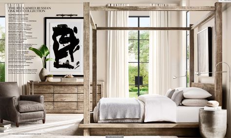 Reclaimed Oak Four Poster Bed from Restoration Hardware Rh Bedroom, Hardware Bedroom, Restoration Hardware Bedroom, Restauration Hardware, Bed Inspiration, 4 Poster Bed, Oak Bed, Double Eagle, Oak Beds