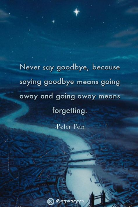 Never Say Goodbye Peter Pan, Never Say Goodbye Quotes, Never Land Quotes, Peter Pan Quotes Wallpaper, Pixar Quotes, Peter Pan Quotes, Pastel Quotes, Goodbye Quotes, Never Say Goodbye