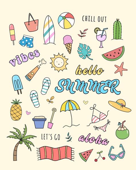 Easy To Draw Summer Doodles, How To Draw Summer Things, Clay Art For Kids, Kids Art Galleries, Taurus Art, Summer Cartoon, Summer Drawings, Doddle Art, Summer Journal