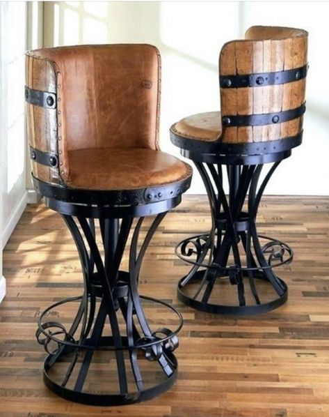 Barrel Bar Stools, Wine Barrel Bar Stools, Whiskey Barrel Ideas, Wine Barrel Bar, Wine Barrel Decor, Unique Bar Stools, Ikea Bar, Wine Barrel Ideas, Rustic Bar Stools