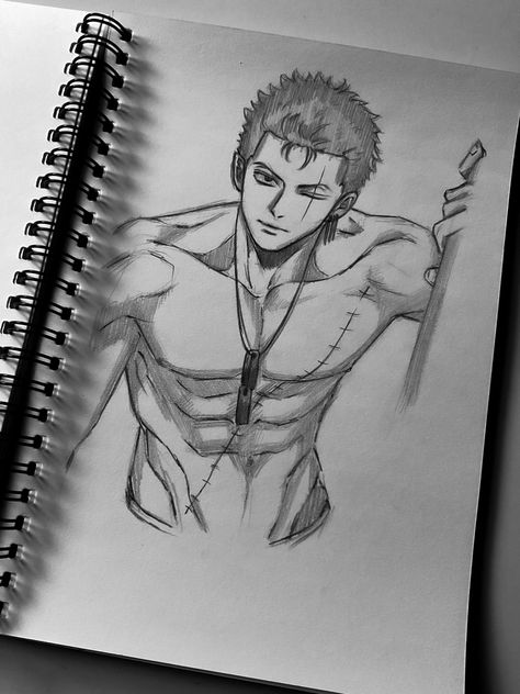 Anime Zoro Drawing, Sketch Book Anime Ideas, Scetches Drawing, Zoro One Piece Sketch, Zoro Sketch Art, Zoro Drawings Sketch, Roronoa Zoro Drawing, Zoro Sketch, Zoro Aesthetic