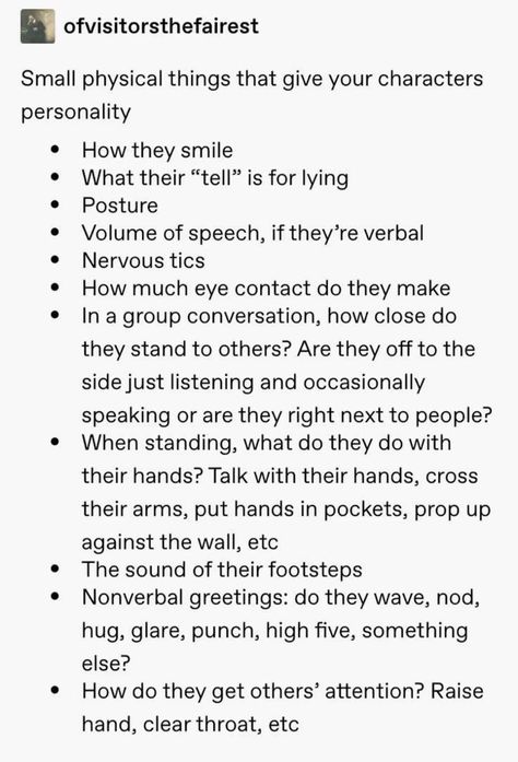 How To Write Multiple Points Of View, Cute Character Quirks, Nervous Habits For Characters, Random Character Quirks, Cheat Sheet For Writing Emotion, Quirks For Characters, Quirks To Give Your Characters, Character Quirks Ideas, Character Quirks