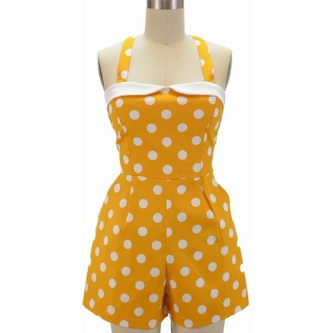 poolside pinup polka dot playsuit bondi beach ($28) ❤ liked on Polyvore featuring jumpsuits, rompers, playsuit romper, beach romper, polka dot romper, pin up romper and yellow rompers 50s Womens Fashion, Playsuits Outfit, Fashion 50s, Play Suit, Sun Dresses, 50s Style, Vintage Swimsuits, Bondi Beach, Womens Clothes