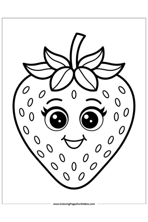 A cute strawberry with big eyes and a happy smile. Kids Coloring Sheets Free Printables, Simple Colouring Pages For Kids, Coloring Pages For Toddlers Printables, Colouring Pages For Kids Easy, Toddler Coloring Pages Free Printable, Free Printable Coloring Pages For Kids, Kids Coloring Pages Free Printable, Simple Coloring Pages For Kids, Cute Printable Coloring Pages