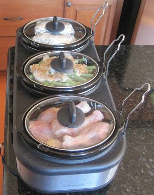 Triple Crockpot Recipes, Triple Slow Cooker Recipes Ideas, Triple Slow Cooker Recipes, 3 Crockpot Server Ideas, Triple Crockpot Ideas, Triple Crockpot, Crockpot Recepies, Triple Slow Cooker, Crock Meals