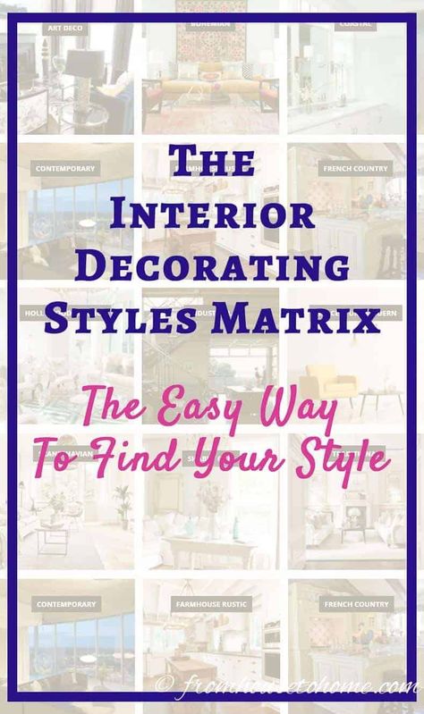 Trying to find your interior design style? Let the Interior Decorating Styles Matrix help you to choose the styles that match your decorating preferences. #fromhousetohome #decoratingstyles #decoratingideas Find Your Interior Design Style, French Country Interior, Rustic French Country, Interior Decorating Tips, Interior Decorating Styles, Traditional Interior Design, Decorating Styles, Modern Resume Template, Contemporary Farmhouse