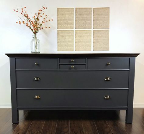 Dark Grey Dresser, Dark Gray Dresser, Grey Painted Dresser, Charcoal Grey Paint, Gray Dresser, Dark Grey Paint, General Finishes Milk Paint, Grey Dresser, General Finishes