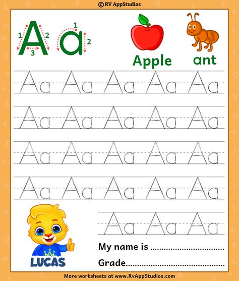 Alphabet Letter Aa  Tracing Letter Aa Activities For Preschool, Letter Aa Worksheet, Aa Letter, Tracing Alphabet Letters, English Comics, Trace Letters, Alphabet Letter Worksheets, Kids Handwriting Practice, Anime English