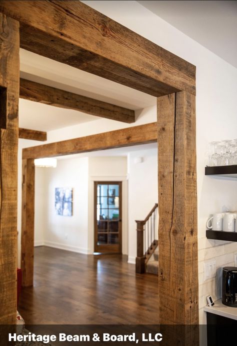 Archways In Homes, Beams Living Room, Basement Remodel Diy, Bedroom Basement, Bar Basement, Basement Design Ideas, Basement Renovations, Wooden Beams, Basement Design