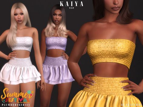 The Sims Resource - Summer Festival - KAIYA top Sims 4 Cc Hot Weather Clothes, Sims 4 Womens Hair, Sims Clothing Cc, Crazy Cousins, Monaco Style, The Sims 4 Female Clothing, Hot Weather Outfits, Sims 4 Game Mods, Womens Hair