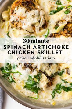 Artichoke Sauce, Chicken Keto, Spinach Artichoke Chicken, Spinach Chicken, Recipes Skillet, Seared Chicken Breast, Seared Chicken, Whole30 Keto, Chicken Skillet