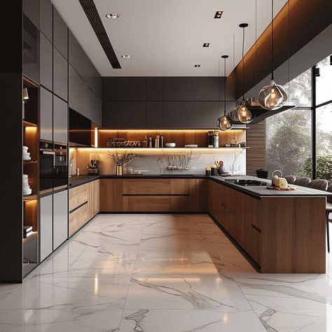 Discover the Charm of L Shaped Kitchens in Modern Design • 333+ Images • [ArtFacade] Kitchen Aesthetic Modern, Main Kitchen, Orchard House, Kitchen Peninsula, Desain Pantry, Damascus Ring, Kitchen Layout Plans, Dark Kitchen, Modern Kitchen Interiors